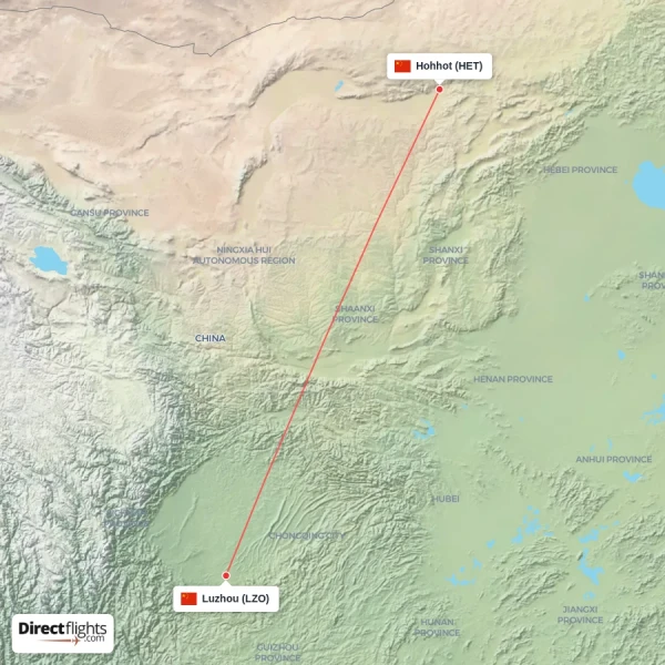 Hohhot - Luzhou direct flight map