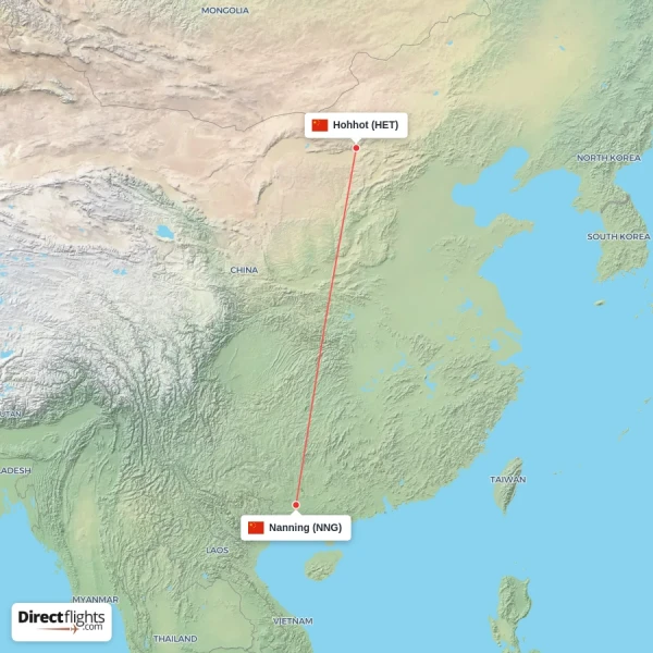 Hohhot - Nanning direct flight map