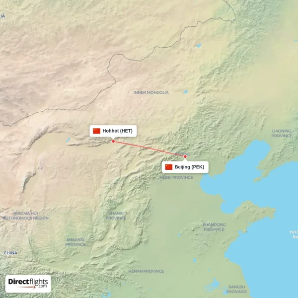 Hohhot - Beijing direct flight map