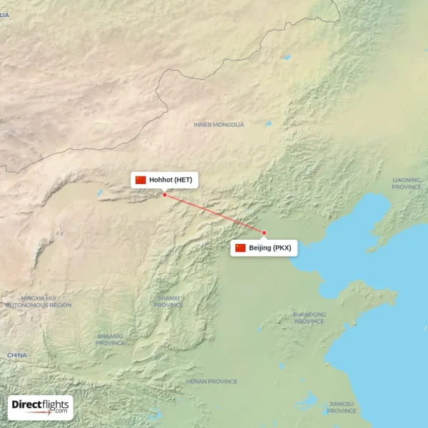 Hohhot - Beijing direct flight map