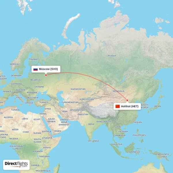 Hohhot - Moscow direct flight map