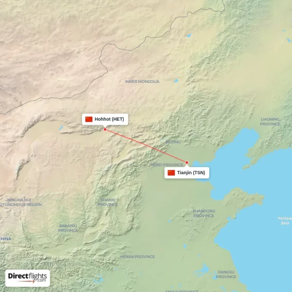 Hohhot - Tianjin direct flight map