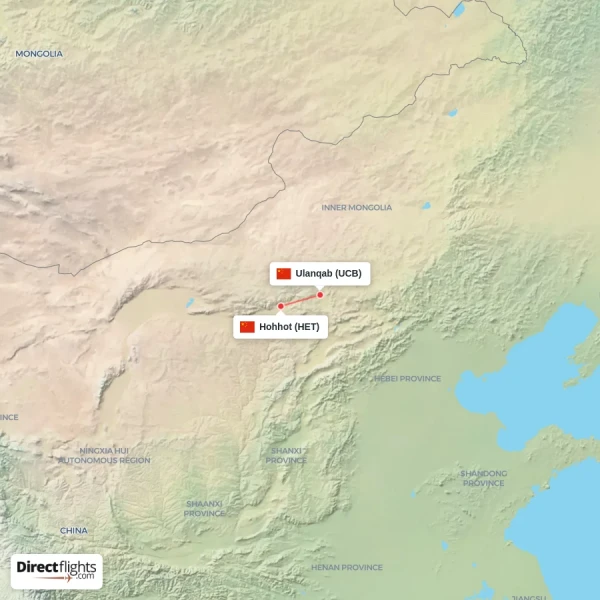 Hohhot - Ulanqab direct flight map