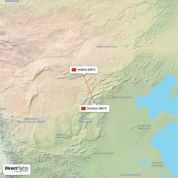 Hohhot - Xinzhou direct flight map