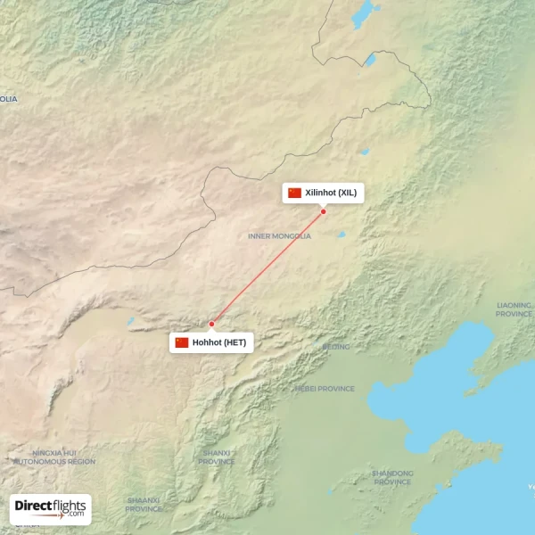Hohhot - Xilinhot direct flight map