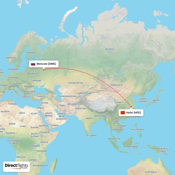 Hefei - Moscow direct flight map