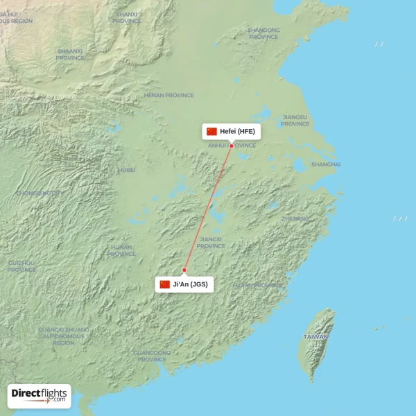 Hefei - Ji'An direct flight map