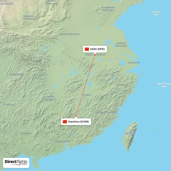 Hefei - Ganzhou direct flight map