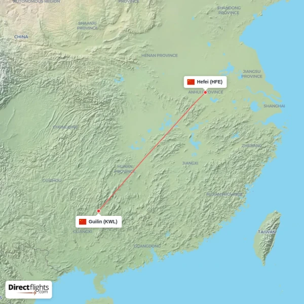 Hefei - Guilin direct flight map