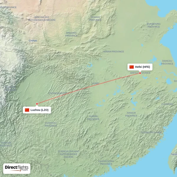 Hefei - Luzhou direct flight map