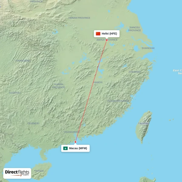 Hefei - Macau direct flight map