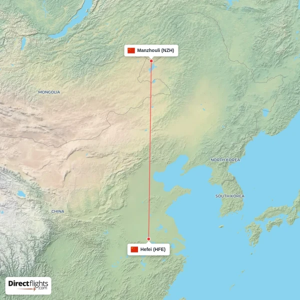 Hefei - Manzhouli direct flight map