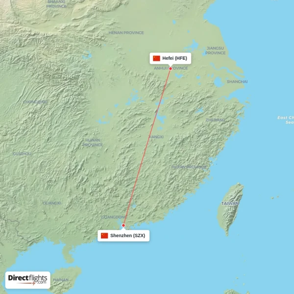 Hefei - Shenzhen direct flight map