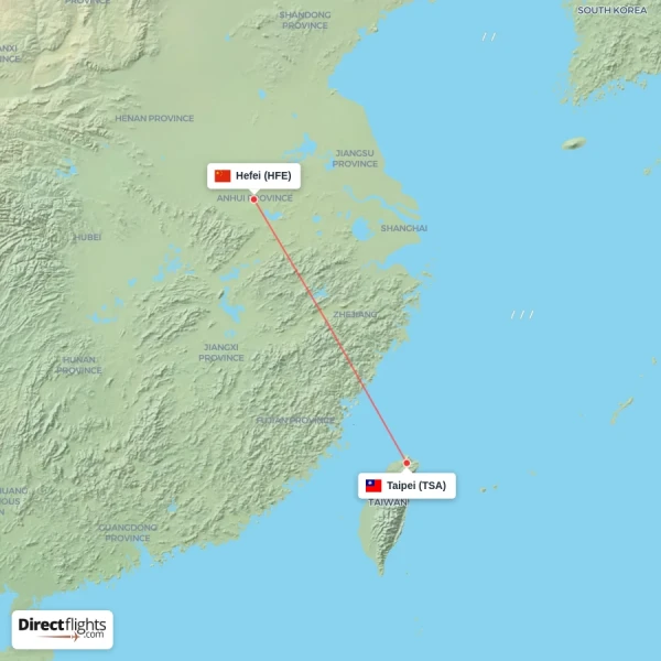 Hefei - Taipei direct flight map