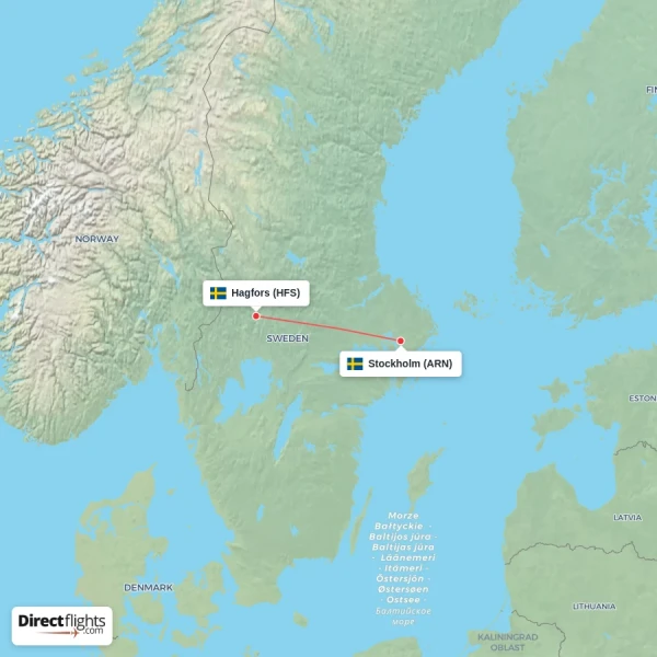 Hagfors - Stockholm direct flight map