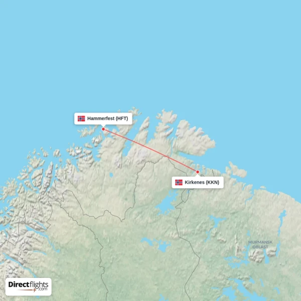 Hammerfest - Kirkenes direct flight map