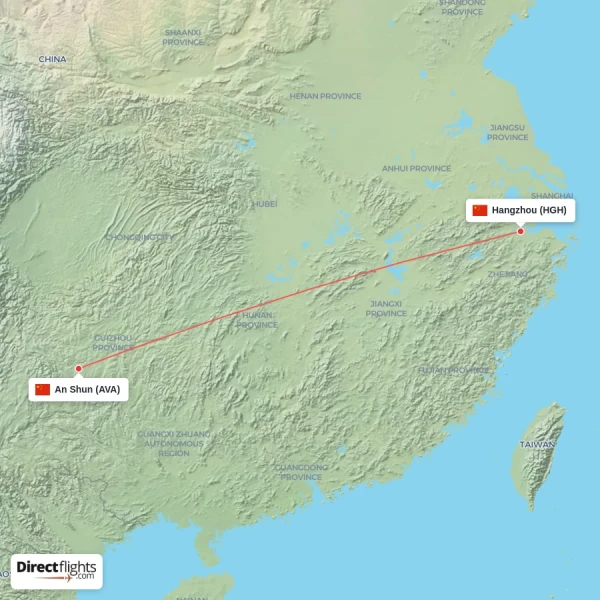 Hangzhou - An Shun direct flight map