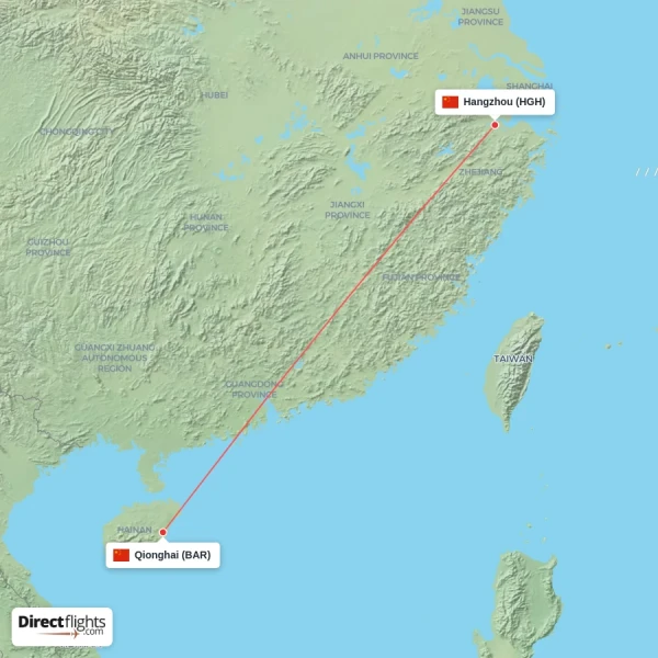 Hangzhou - Qionghai direct flight map