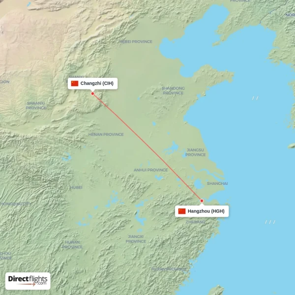 Hangzhou - Changzhi direct flight map