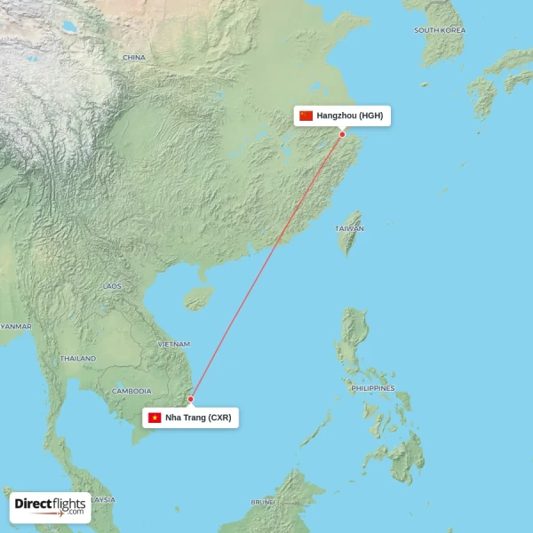 Hangzhou - Nha Trang direct flight map
