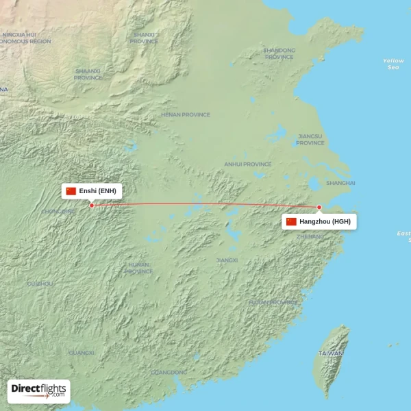 Hangzhou - Enshi direct flight map