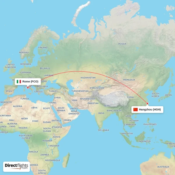 Hangzhou - Rome direct flight map