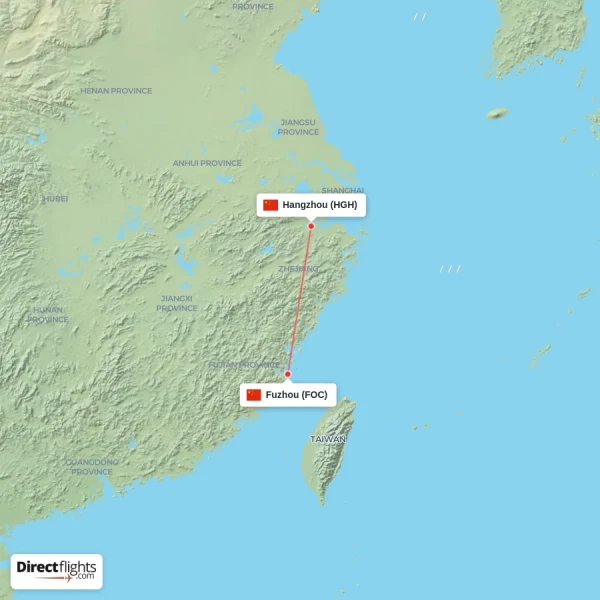 Hangzhou - Fuzhou direct flight map