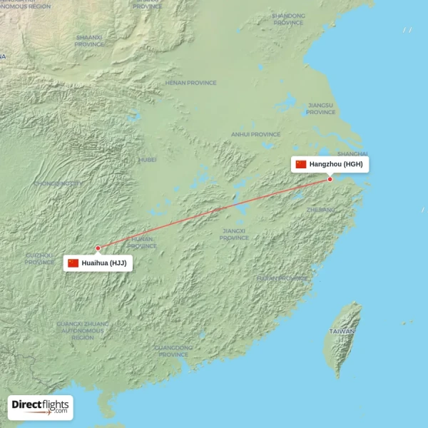 Hangzhou - Huaihua direct flight map