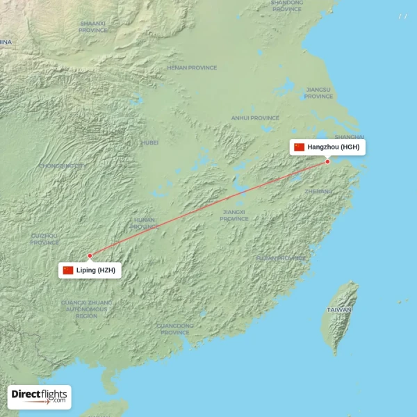 Hangzhou - Liping direct flight map