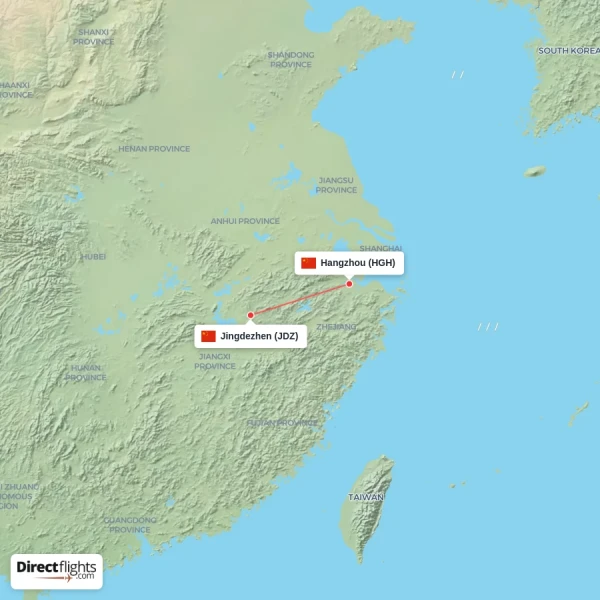 Hangzhou - Jingdezhen direct flight map