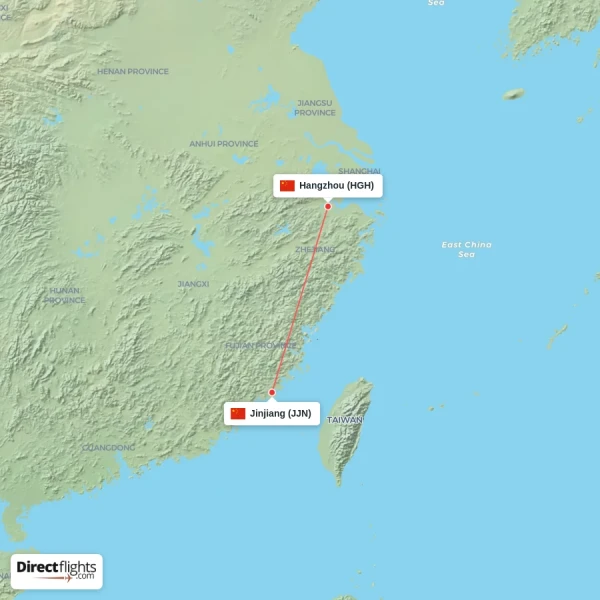 Hangzhou - Jinjiang direct flight map