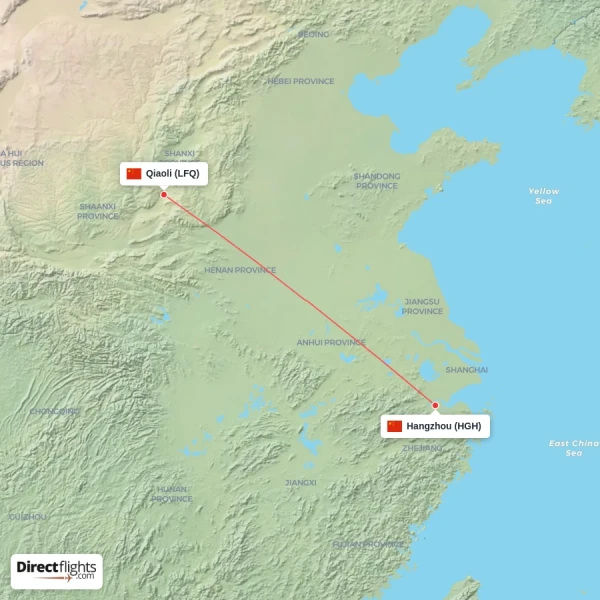 Hangzhou - Qiaoli direct flight map