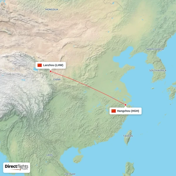 Hangzhou - Lanzhou direct flight map
