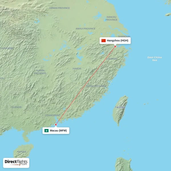 Hangzhou - Macau direct flight map