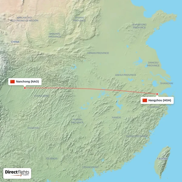 Hangzhou - Nanchong direct flight map