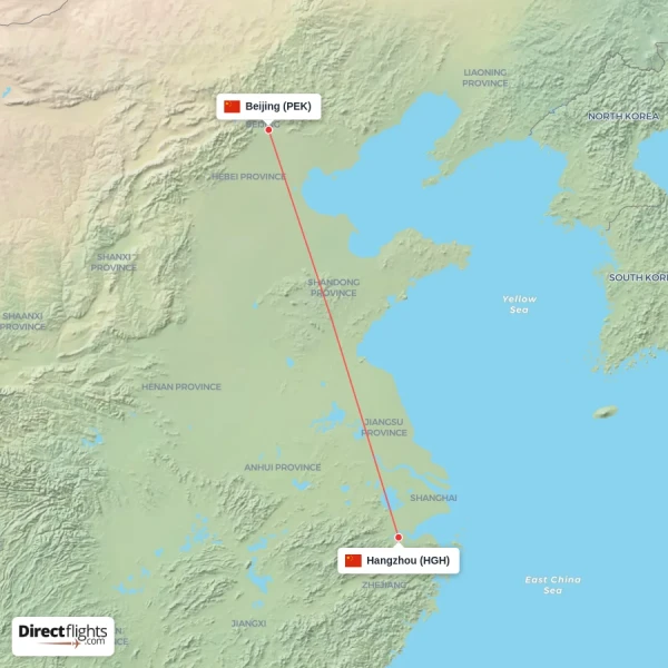Hangzhou - Beijing direct flight map