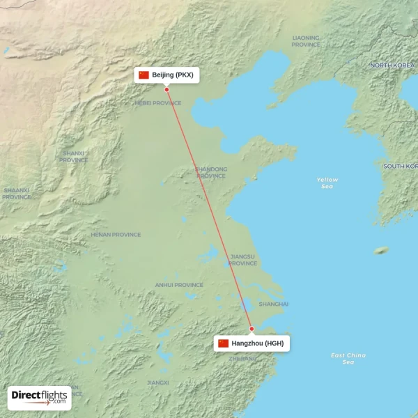 Hangzhou - Beijing direct flight map