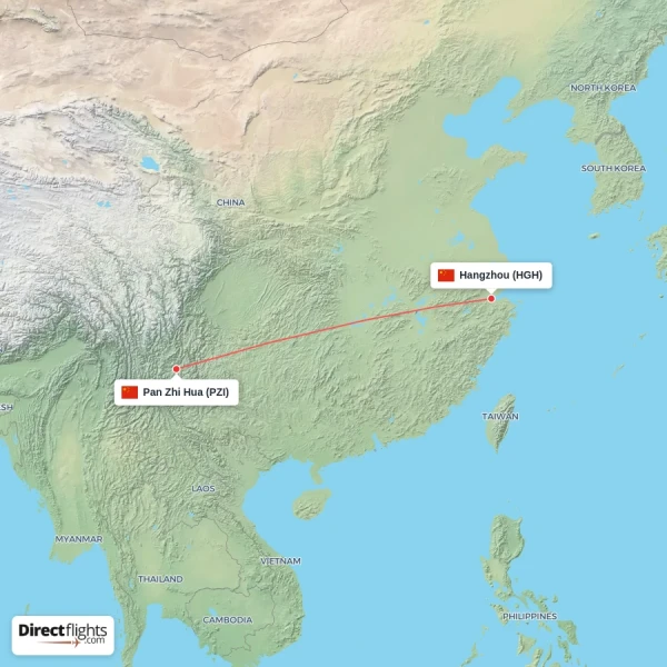 Hangzhou - Pan Zhi Hua direct flight map