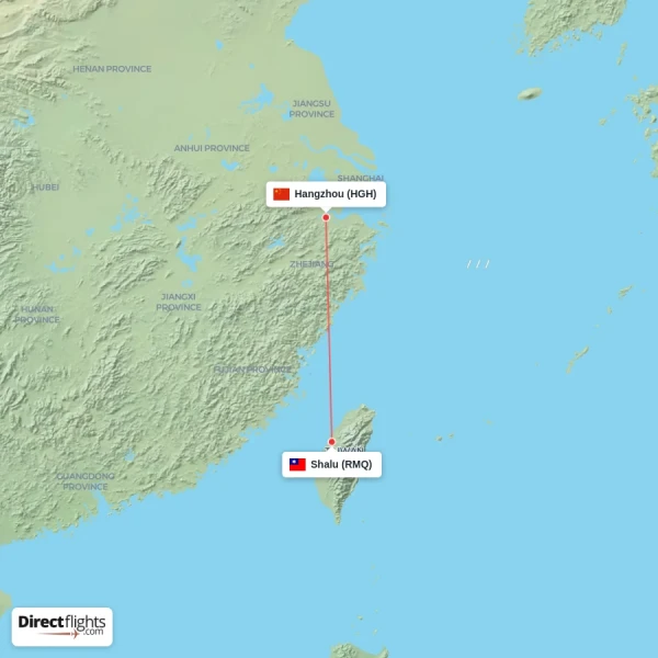 Hangzhou - Shalu direct flight map