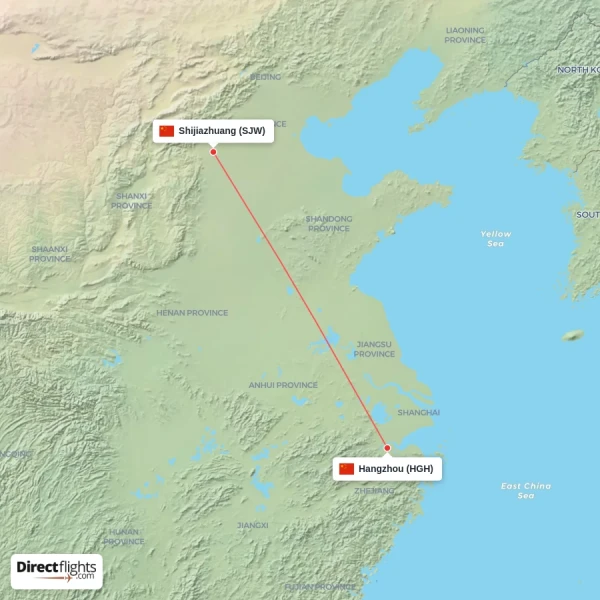 Hangzhou - Shijiazhuang direct flight map