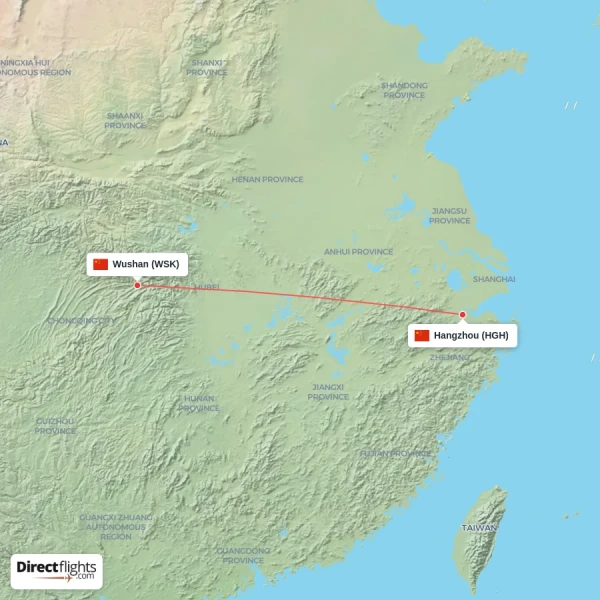 Hangzhou - Wushan direct flight map