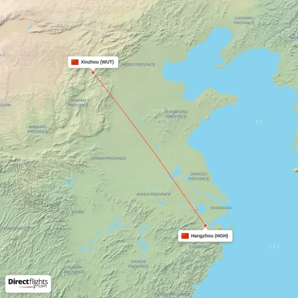 Hangzhou - Xinzhou direct flight map