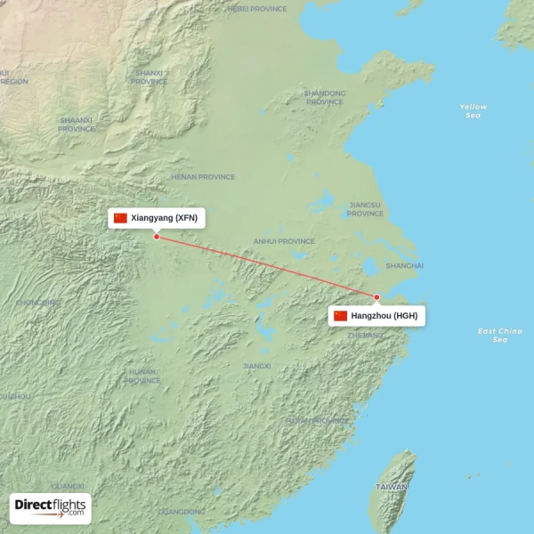 Hangzhou - Xiangyang direct flight map