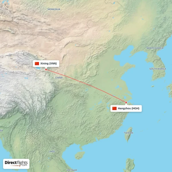 Hangzhou - Xining direct flight map