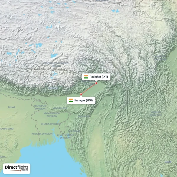 Itanagar - Pasighat direct flight map