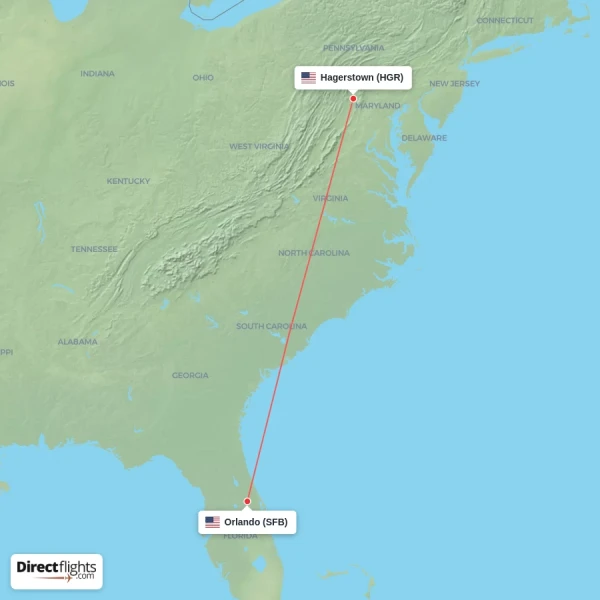 Hagerstown - Orlando direct flight map