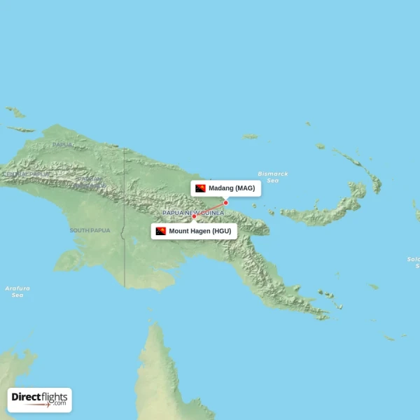 Mount Hagen - Madang direct flight map