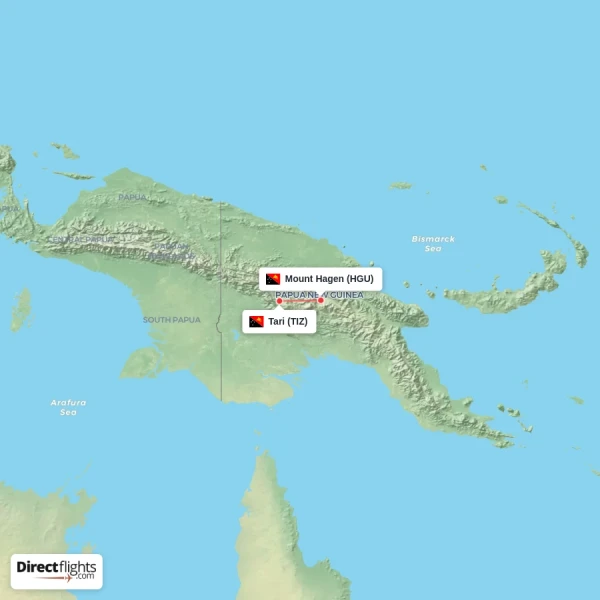 Mount Hagen - Tari direct flight map