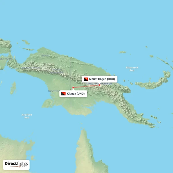 Mount Hagen - Kiunga direct flight map