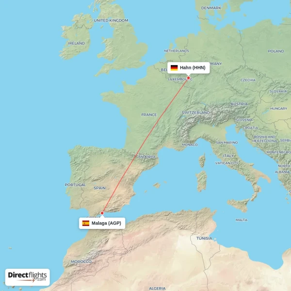 Hahn - Malaga direct flight map